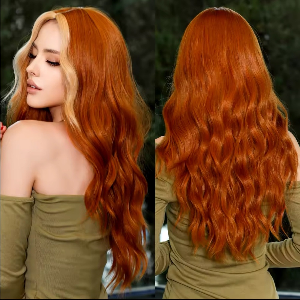 Long Wavy Copper Blonde Accent Clip-In Hairpiece - Women Accessories